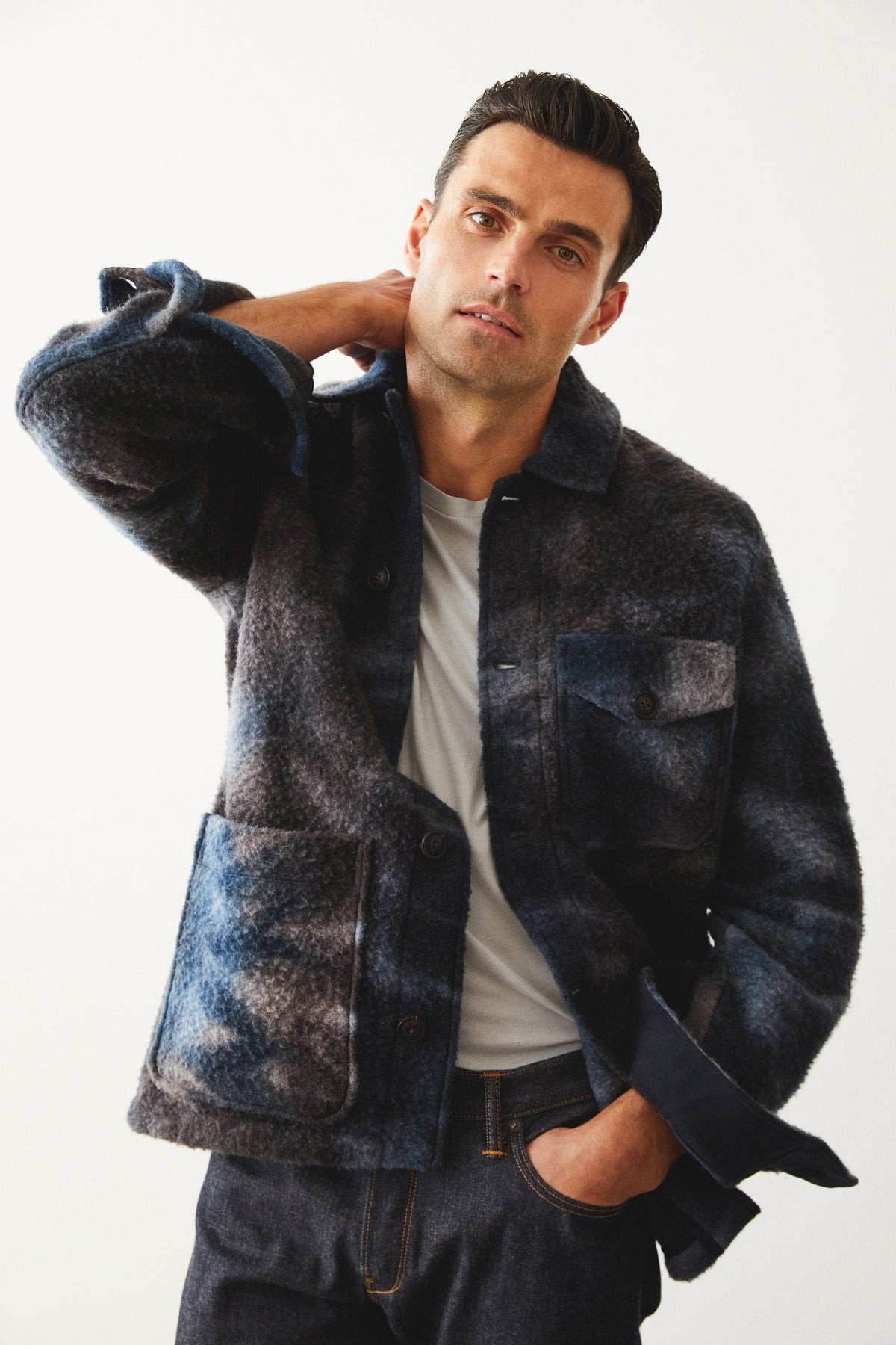 Tie Dye Boucle Chore Jacket in Blue Note