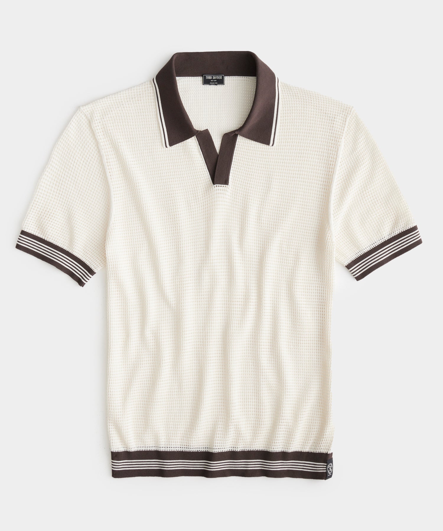 Tipped Cotton-Nylon Mesh Polo in Bisque