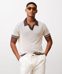 Tipped Cotton-Nylon Mesh Polo in Bisque