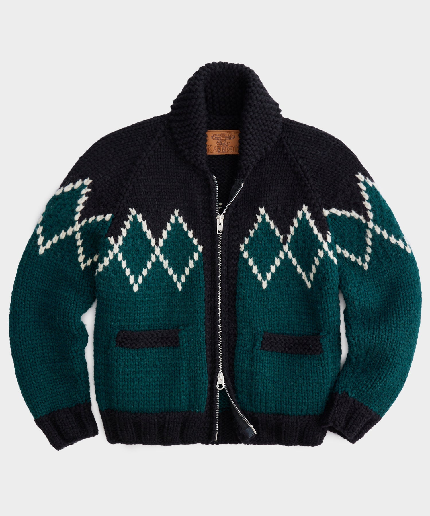 Triangle Hand-Knit Cardigan Jacket in Dark Green