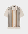 Silk-Cotton Striped Full-Placket Sweater Polo