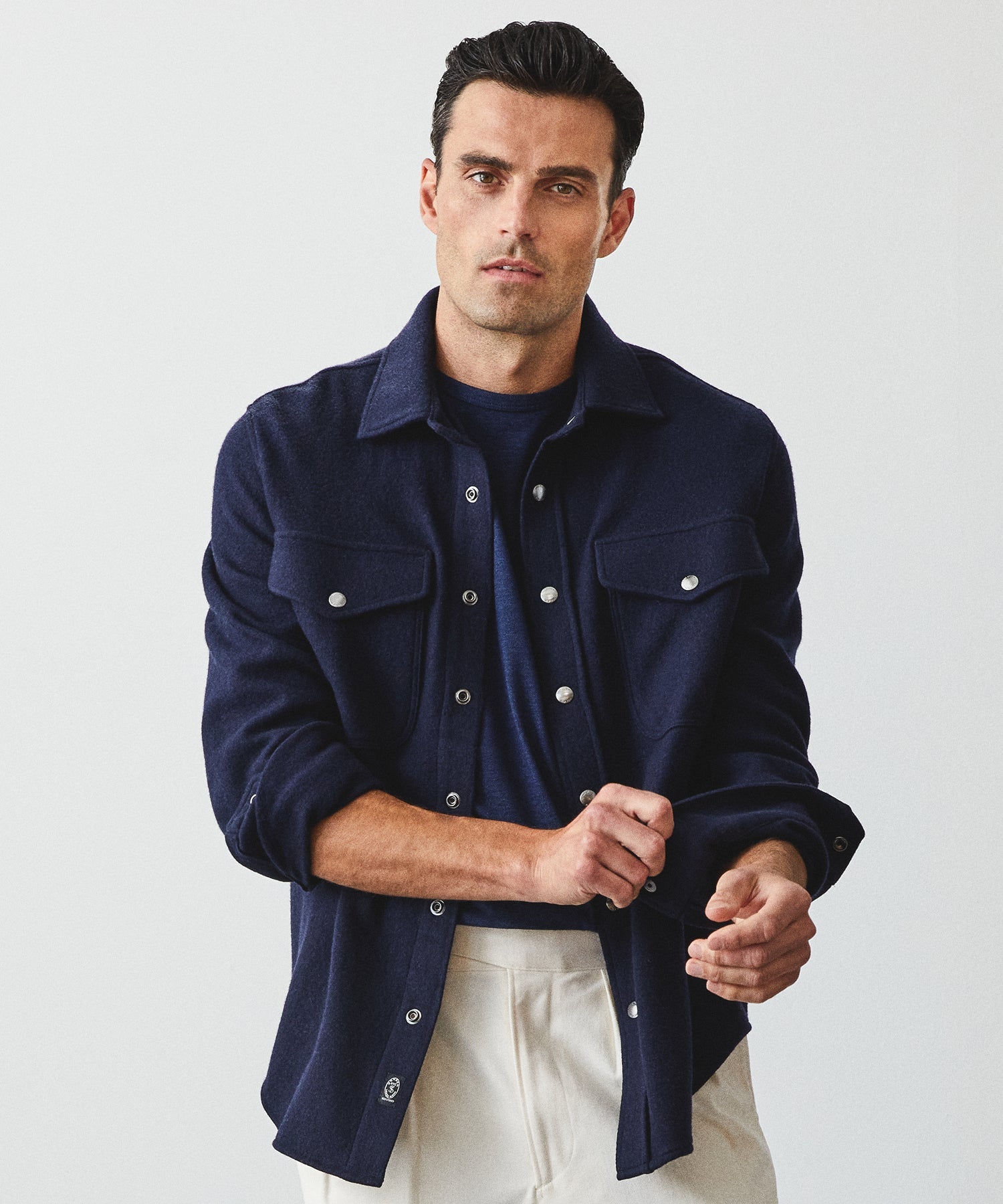 Wool Cashmere Military Shirt in Navy