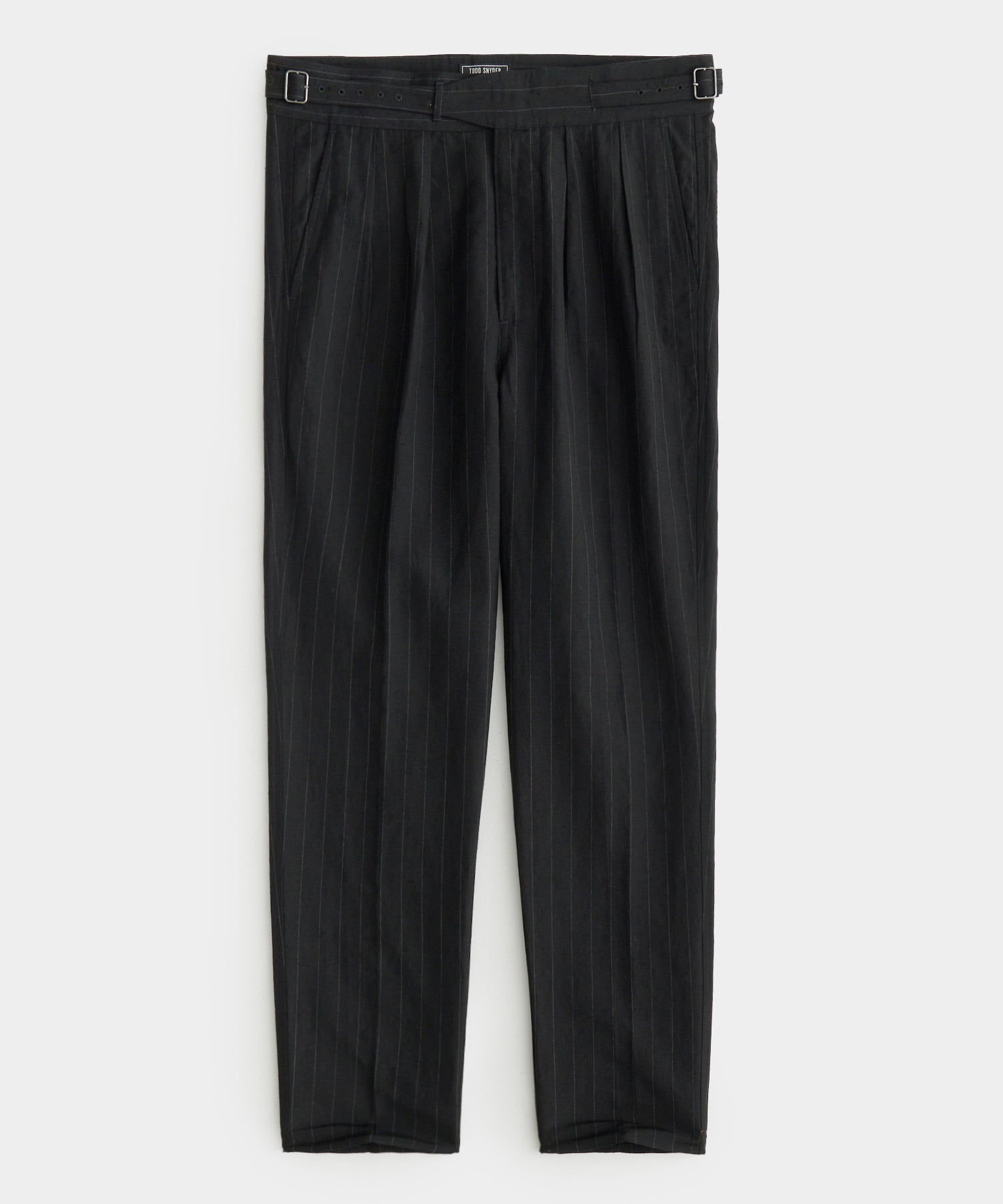 Wool Linen Gurkha Trouser in Black Pinstripe