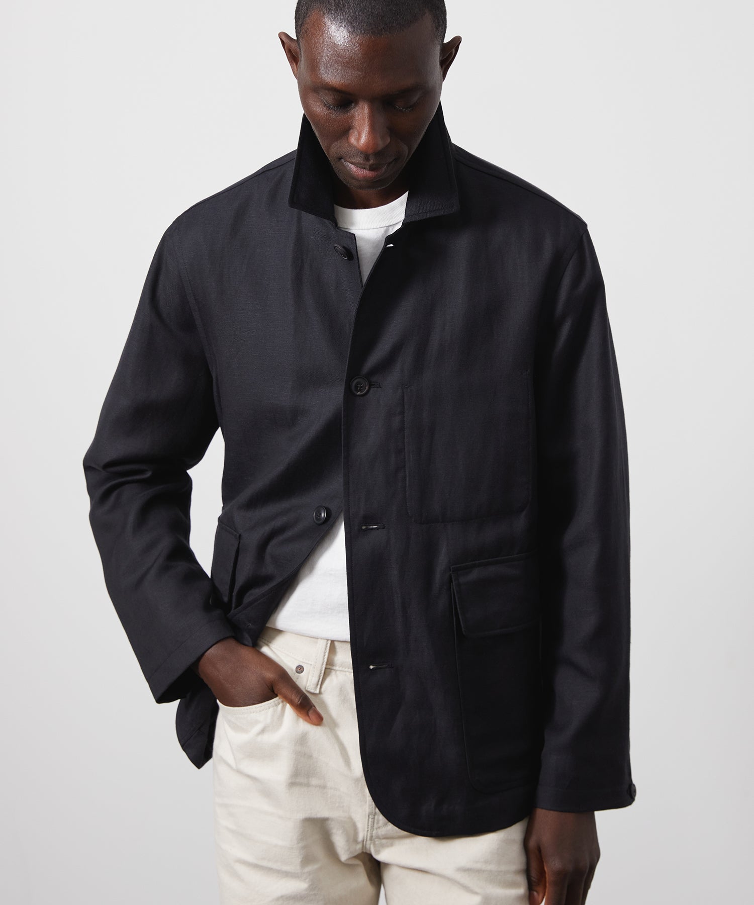 Wool Linen Walking Jacket in Black
