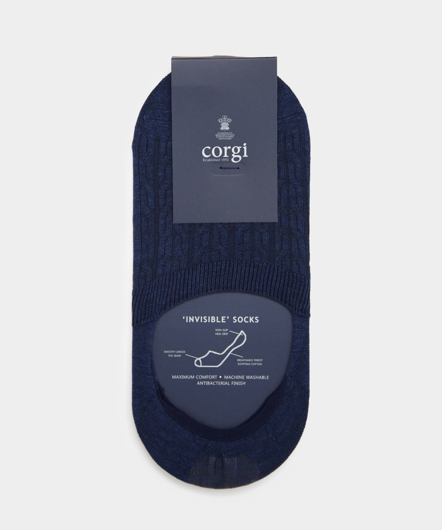 Corgi No Show Cable Sock in Denim