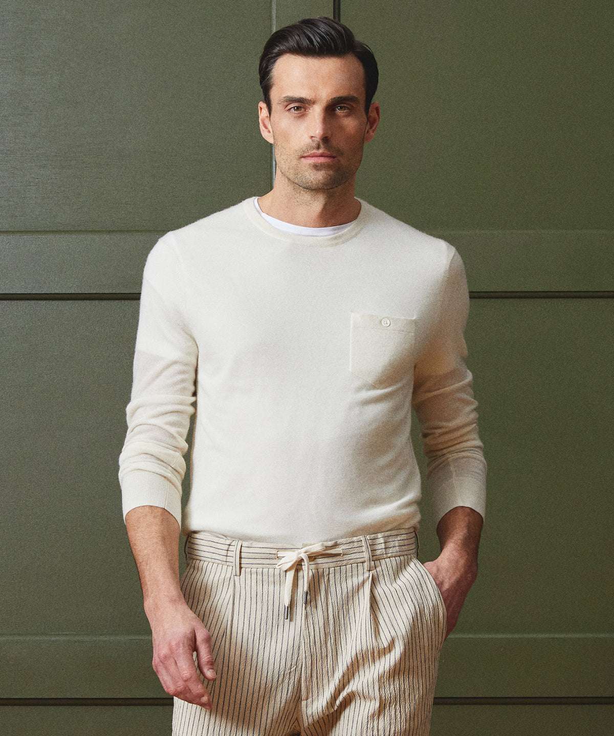 Premium Cashmere Pocket Tee in Bisque