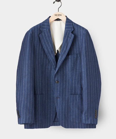 Italian Linen Madison Suit Jacket in Naval Blue Pinstripe