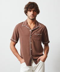Japanese Tipped Rayon Lounge Shirt in Brown