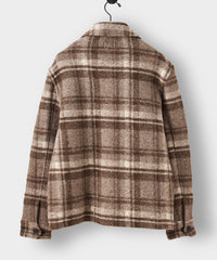 Wool Plaid Knit Jacket in Saddle Brown
