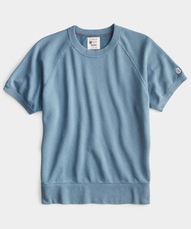 Sun-Faded Midweight Short Sleeve Sweatshirt in Oil Blue - Todd Snyder