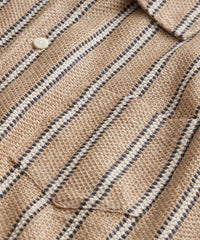 Open-Knit Striped Linen Polo in Pine Cone