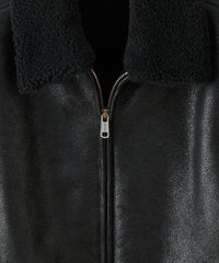 Italian Shearling Leather Aviator Jacket in Faded Black