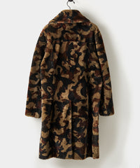 Italian Shearling Double Breasted Shawl Coat in Camouflage