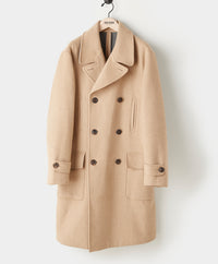 Italian Wool Double Breasted Officer Topcoat in Camel