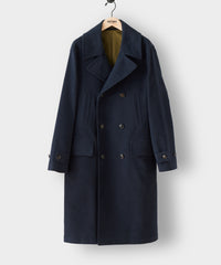 Double Breasted Moleskin Greatcoat in Midnight Navy