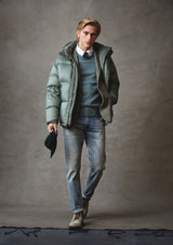 Italian Short Tech Down Parka in Green Smoke