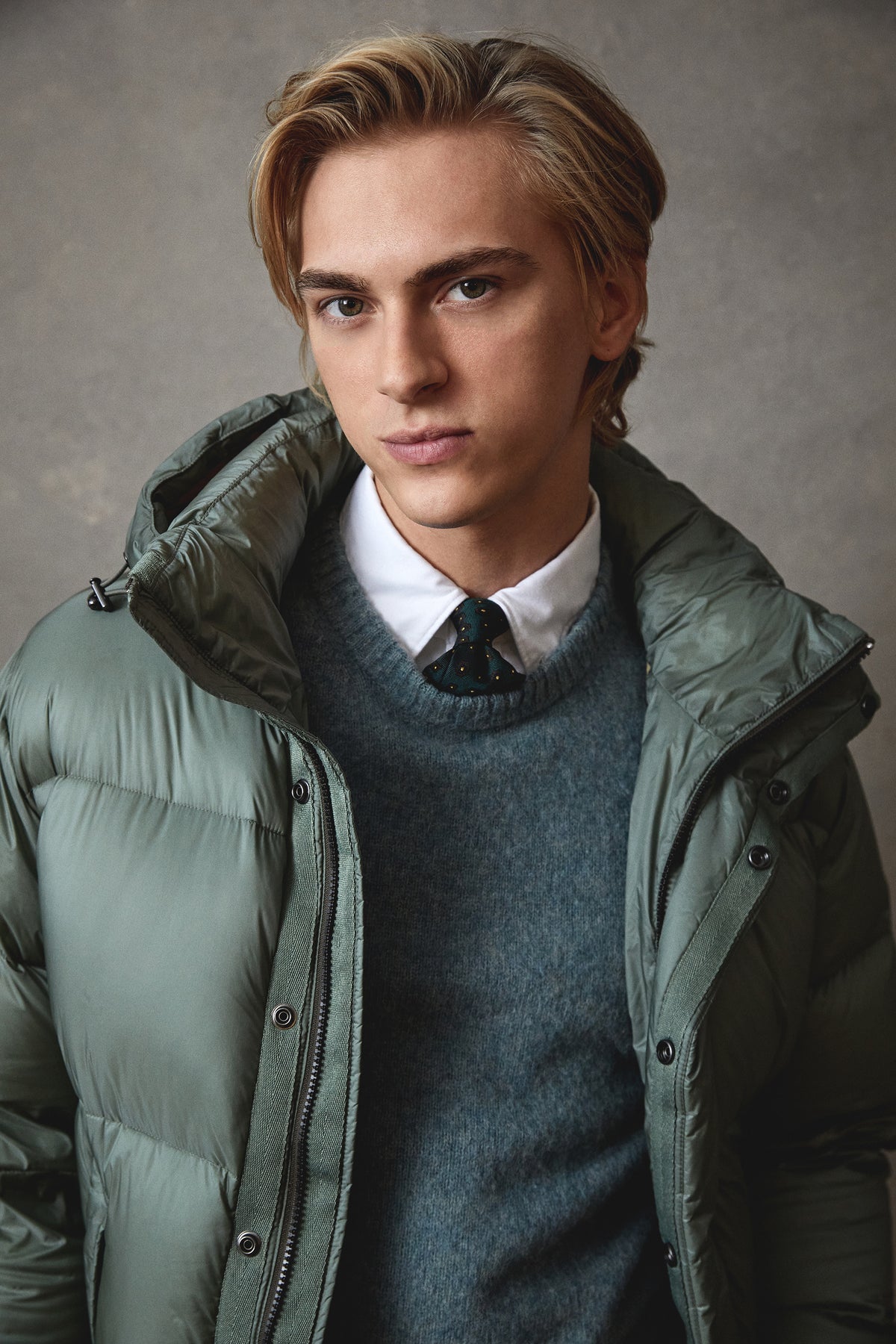 Italian Short Tech Down Parka in Green Smoke