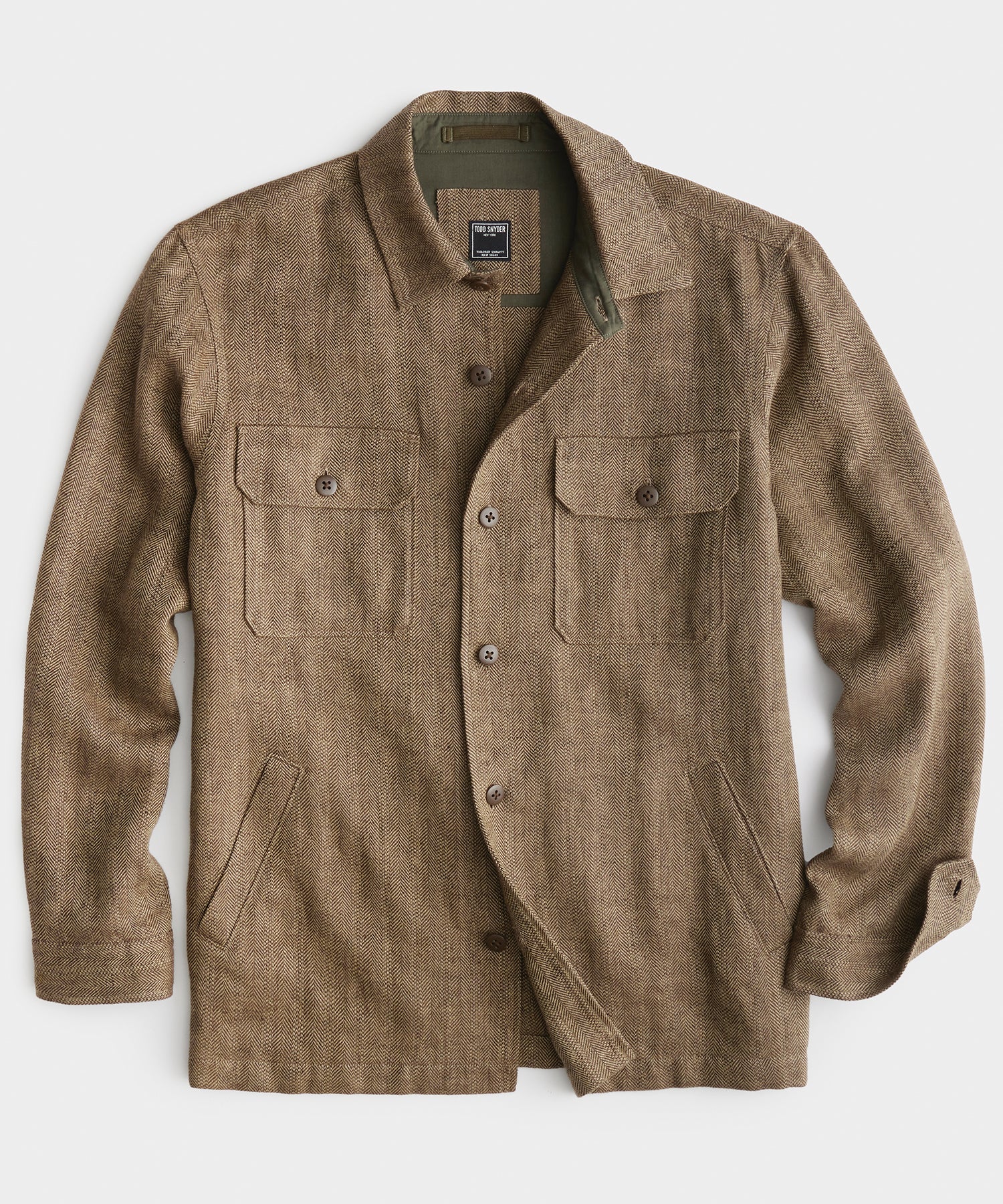 Tailored Shirt Jacket in Light Brown Herringbone