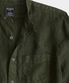 Irish Linen Band Collar Long Sleeve Shirt in Snyder Olive