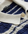 Open-Knit Stripe Full-Placket Polo in Classic Navy