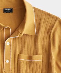 Italian Cotton Silk Tipped Riviera Sweater Polo in Bitter Gold