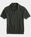 Linen Montauk Sweater Polo in Deep Olive