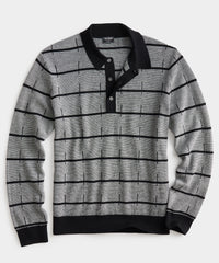 Hash Line LS Sweater Polo in Black